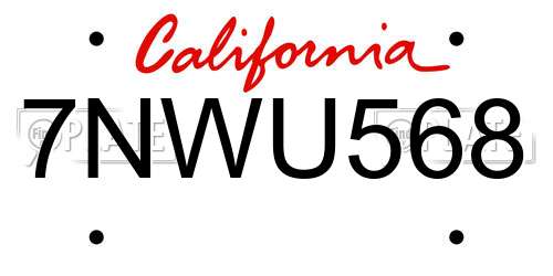 7NWU568 California License Plate