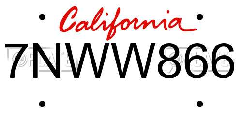 7NWW866 California License Plate