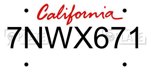 7NWX671 California License Plate