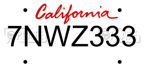 7NWZ333 California License Plate