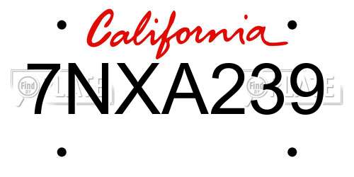 7NXA239 California License Plate