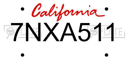 7NXA511 California License Plate
