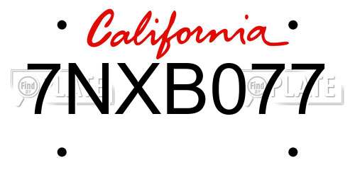 7NXB077 California License Plate