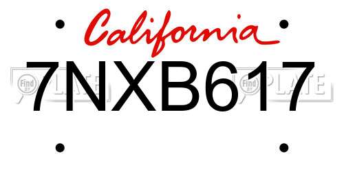 7NXB617 California License Plate