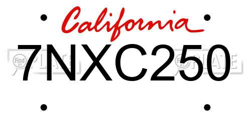 7NXC250 California License Plate