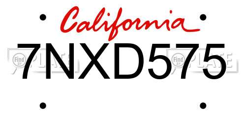 7NXD575 California License Plate