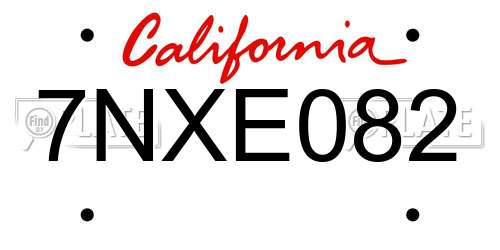 7NXE082 California License Plate