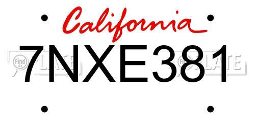7NXE381 California License Plate
