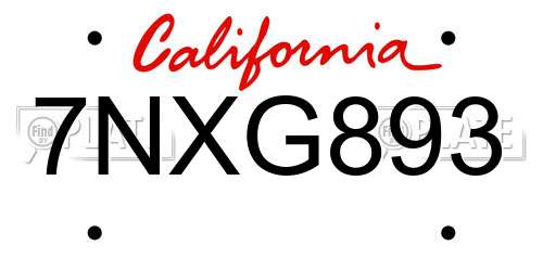 7NXG893 California License Plate