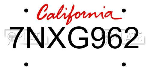 7NXG962 California License Plate
