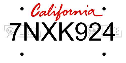 7NXK924 California License Plate