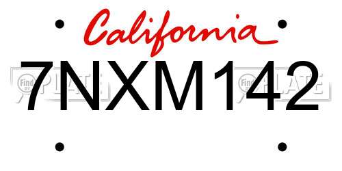 7NXM142 California License Plate