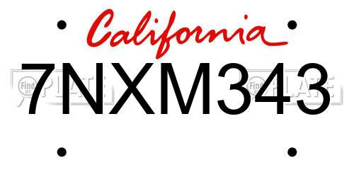 7NXM343 California License Plate