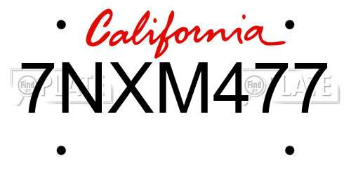 7NXM477 California License Plate
