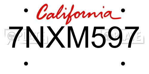 7NXM597 California License Plate