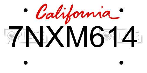 7NXM614 California License Plate