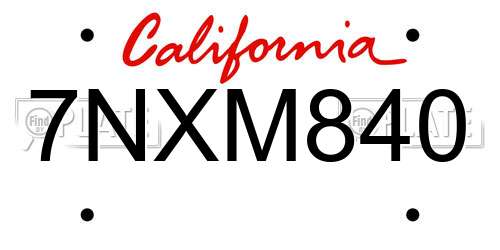 7NXM840 California License Plate