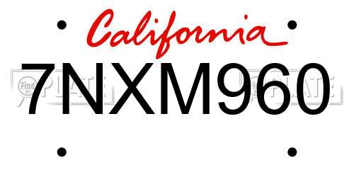 7NXM960 California License Plate