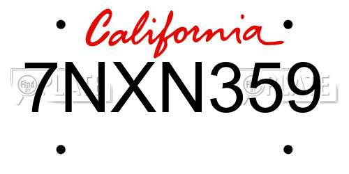 7NXN359 California License Plate