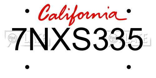 7NXS335 California License Plate
