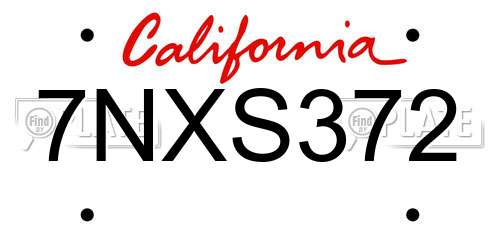 7NXS372 California License Plate