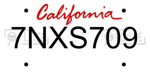 7NXS709 California License Plate