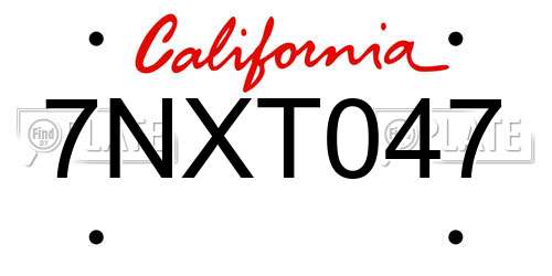 7NXT047 California License Plate