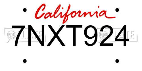 7NXT924 California License Plate
