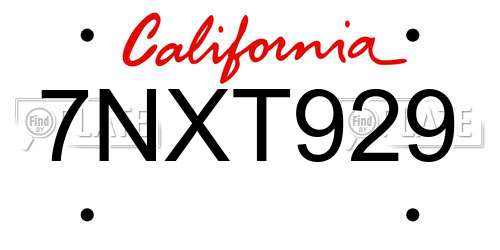 7NXT929 California License Plate