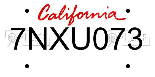 7NXU073 California License Plate