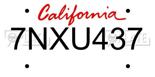7NXU437 California License Plate