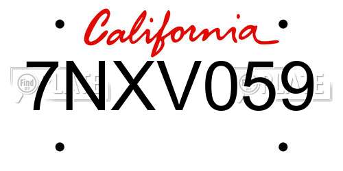 7NXV059 California License Plate