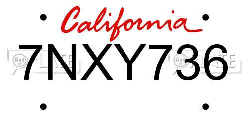 7NXY736 California License Plate