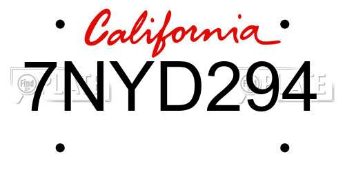 7NYD294 California License Plate