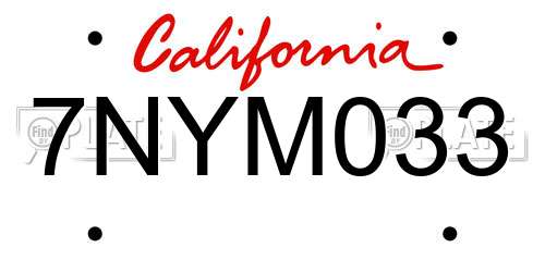 7NYM033 California License Plate