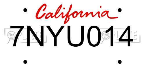 7NYU014 California License Plate