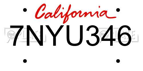 7NYU346 California License Plate