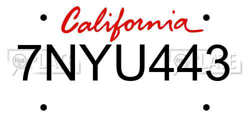 7NYU443 California License Plate