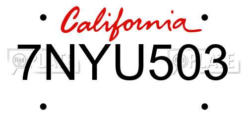 7NYU503 California License Plate