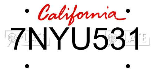 7NYU531 California License Plate