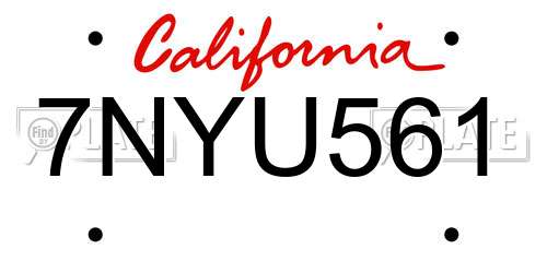 7NYU561 California License Plate