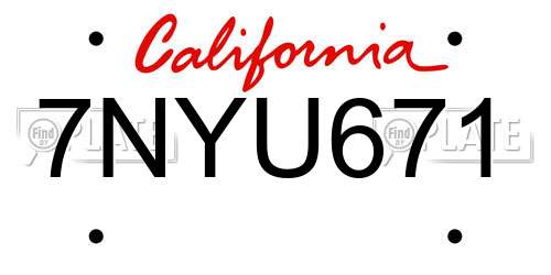 7NYU671 California License Plate