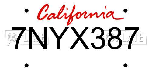 7NYX387 California License Plate