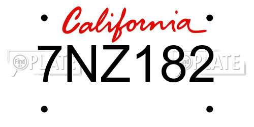 7NZ182 California License Plate