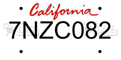 7NZC082 California License Plate