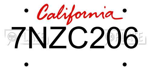 7NZC206 California License Plate