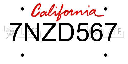 7NZD567 California License Plate