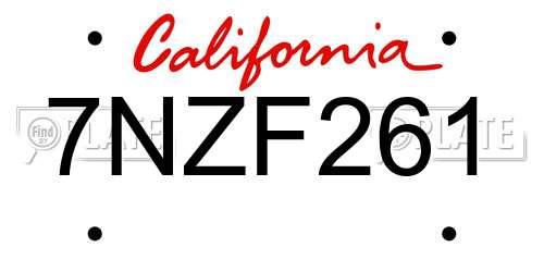 7NZF261 California License Plate
