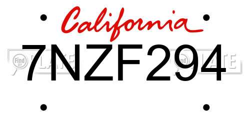 7NZF294 California License Plate