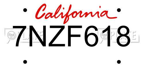 7NZF618 California License Plate